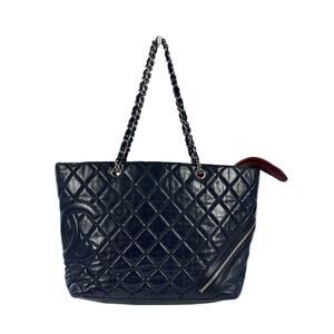Chanel Black Quilted Calfskin Leather Cotton Club Large Ligne Cambon Tote Bag